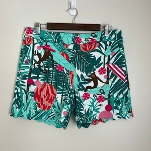 Talbots Scalloped Hem Tropical Monkey Printed Cotton Blend Shorts Sz 10